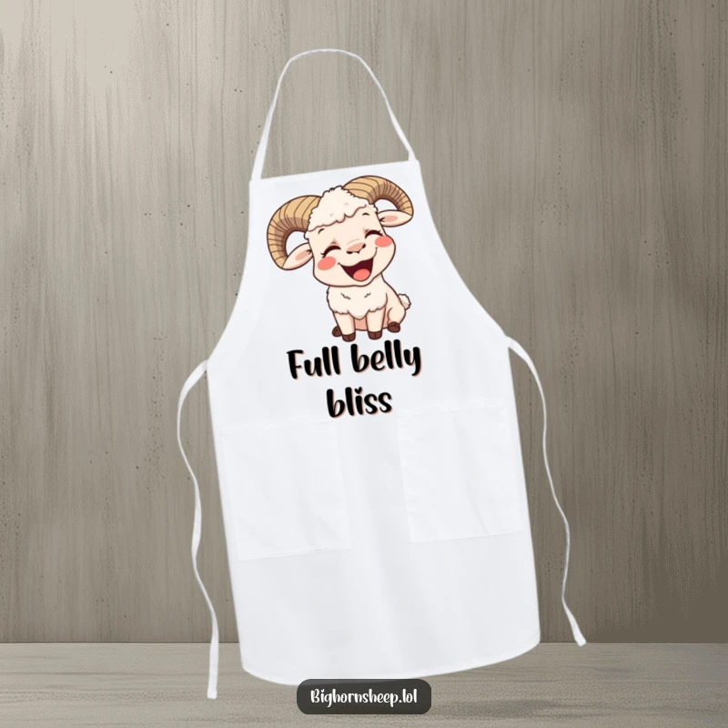 Funny apron featuring a bighorn sheep yawning with a big, contented smile, bringing hilarious relaxation to the kitchen.