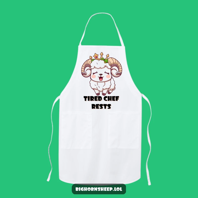 Funny Sleepy Bighorn Sheep Moss Crown Apron: Cook with Gentle Humor!