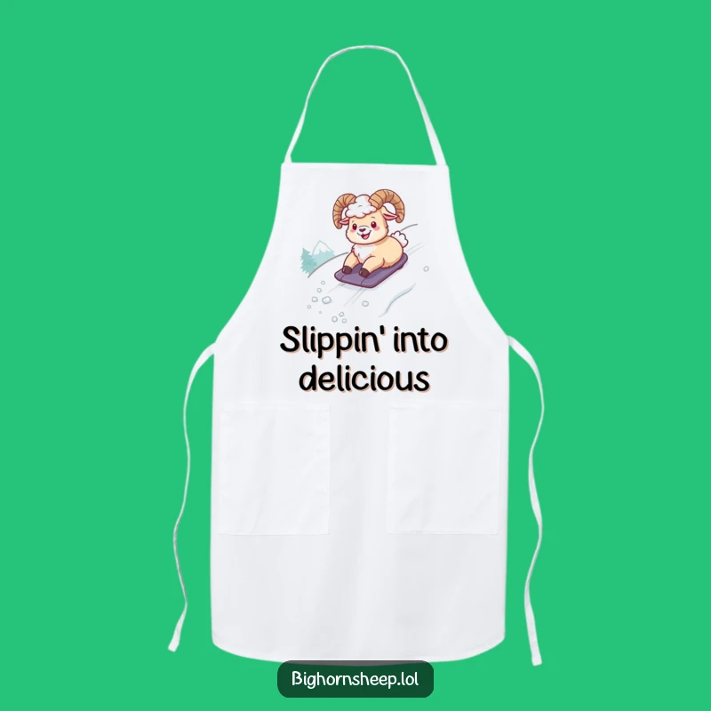 Funny Giggling Bighorn Sheep Apron - Hilarious Snowy Adventure Kitchen Gift