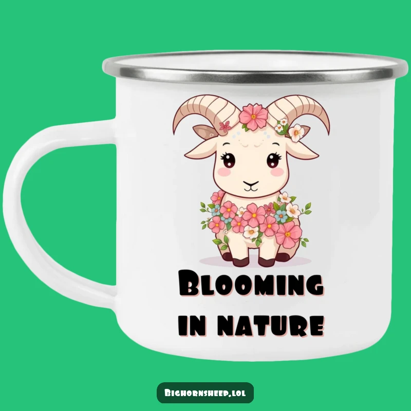 Funny Bighorn Sheep Floral Camping Mug: Serene Sips in Nature