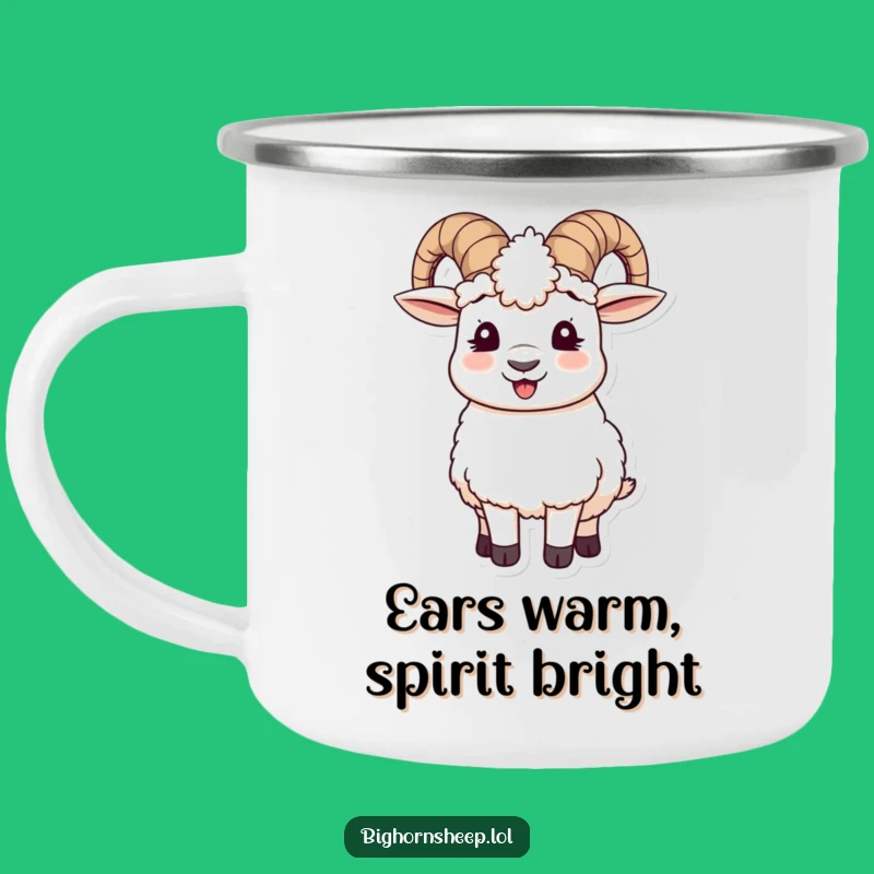 Funny Bighorn Sheep Camping Mug - Giggling Sheep with Wooly Ear Muffs