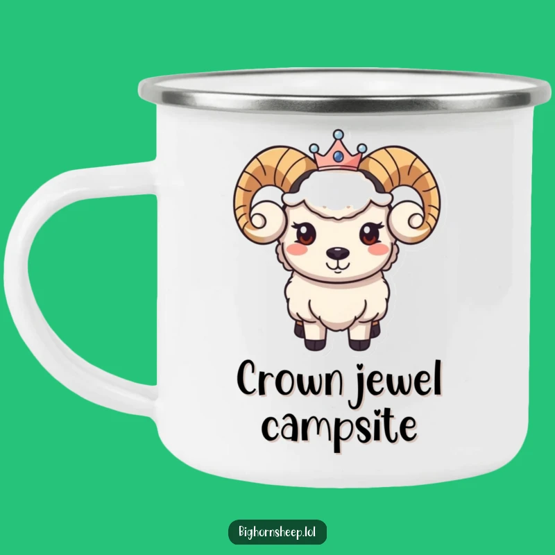 Funny Regal Bighorn Sheep Camping Mug - Gentle Smile Crown
