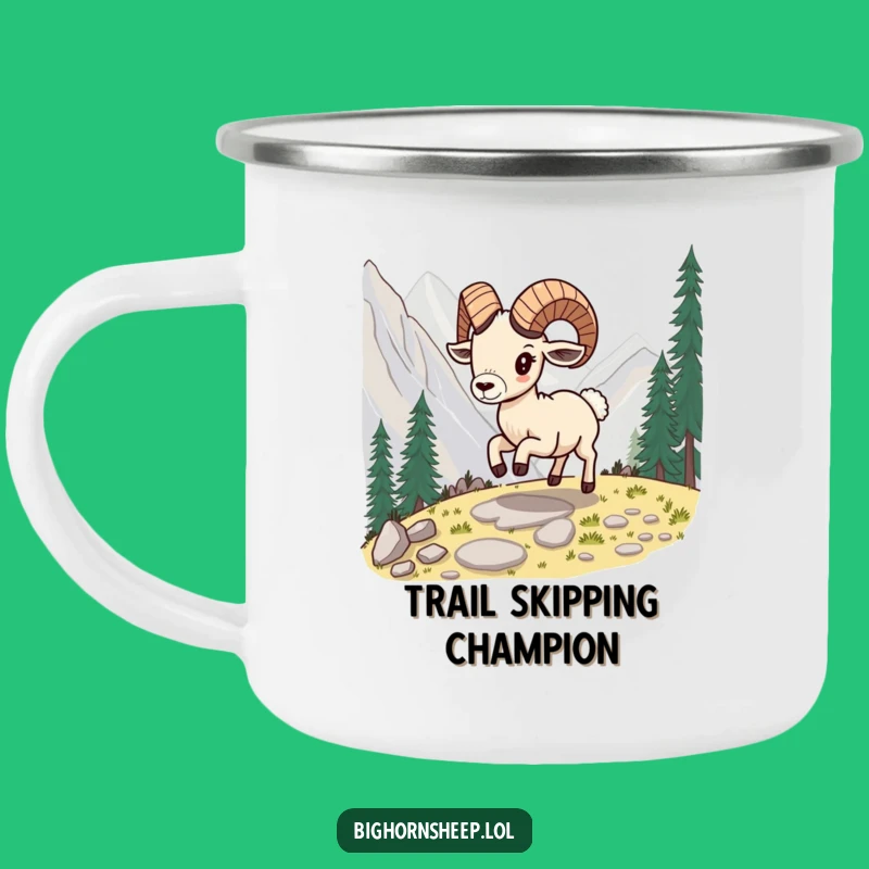 Funny Skipping Bighorn Sheep Camping Mug, Playful Hilarious Gift for Trail Companions