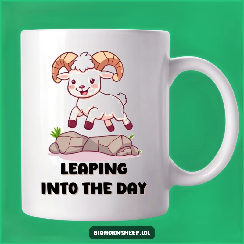 Funny Joyful Bighorn Sheep Mug - Leaping Over Gaps Gift Idea