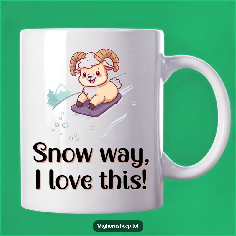 Funny Giggling Bighorn Sheep Sliding Mug - Hilarious Snowy Adventure Gift