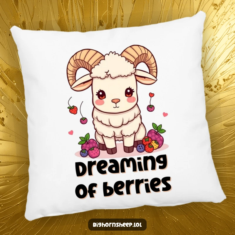 Funny bighorn sheep pillow showcasing a mischievous sheep juggling berries, offering soft, humorous, and playful decorative charm.
