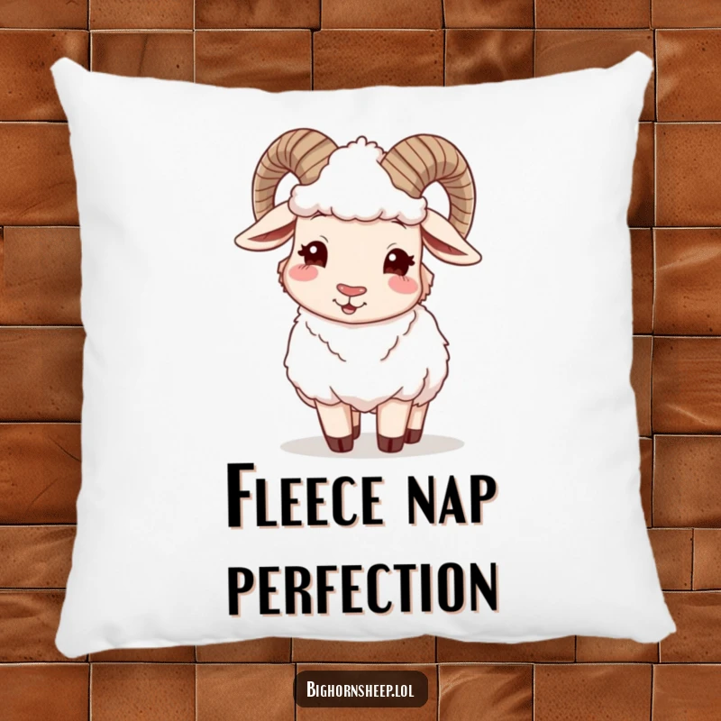 Funny Bighorn Sheep Pillow: A happy sheep winking while adjusting its woolly fleece, offering soft, humorous, and cozy decorative comfort.