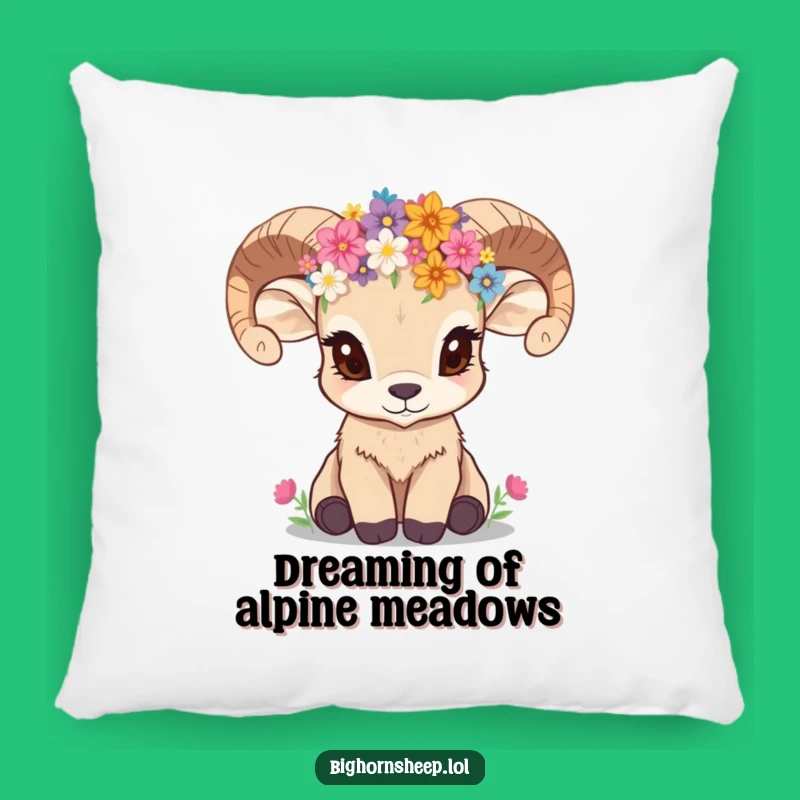 Funny Bighorn Sheep Cub Wildflower Crown Pillow a Cozy Gift