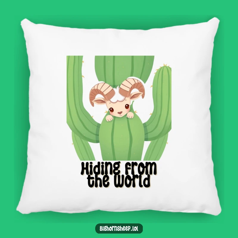 Funny Shy Bighorn Sheep Cactus Pillow - Cute & Comfy Desert Accent Gift