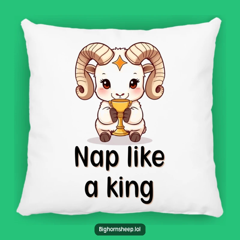 Funny Bighorn Sheep Chalice Pillow: Plush Comfort with a Royal, Humorous Touch!