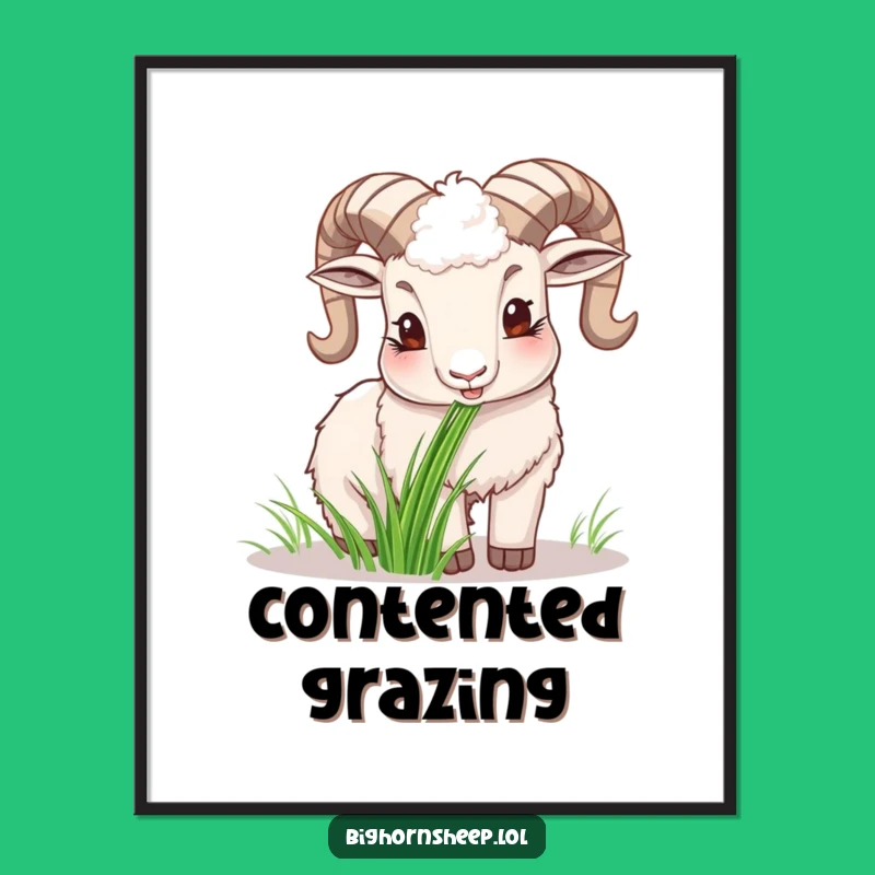 Funny Happy Bighorn Sheep Digital Art, Cheerful Hilarious Gift for Joyful Decor