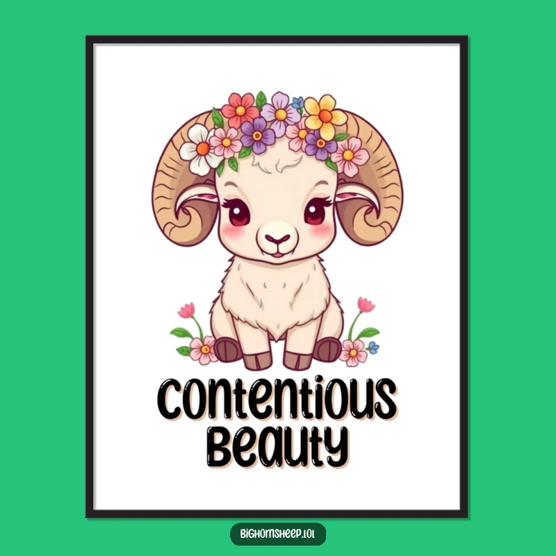 Funny Flower Crown Sheep Digital Art, Instant Serenity, Perfect Funny Gift