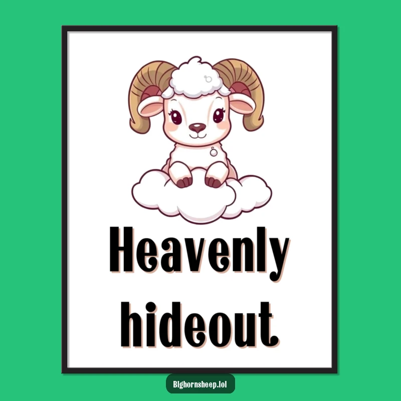Funny Bighorn Sheep Cloud Digital Art - Adorable Peek-a-Boo Print