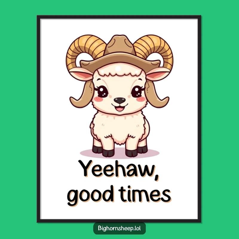 Funny Bighorn Sheep Cowboy Digital Art: Smiling Ram, Instant Western Decor Gift