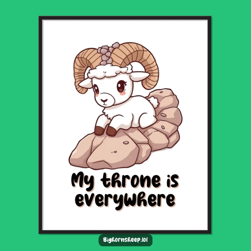 Funny Bighorn Sheep Pebble Crown Digital Art - Hilarious Rocky Slope Decor Gift