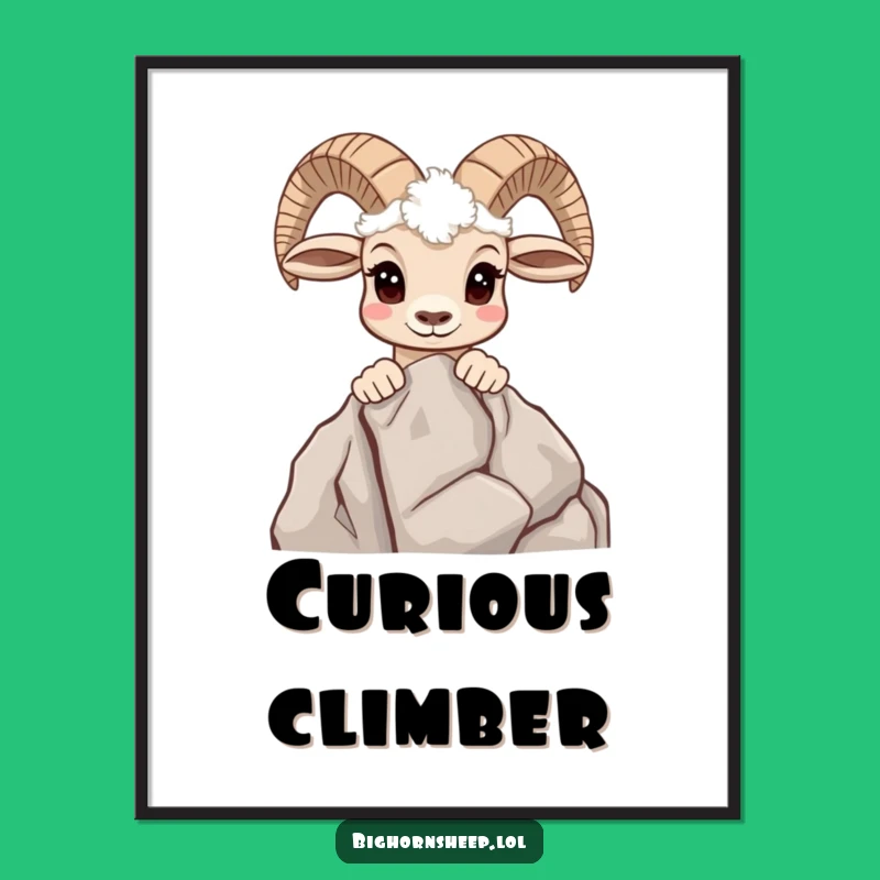 Funny Bighorn Sheep Print: Curious Mountain Art - Instant Gift