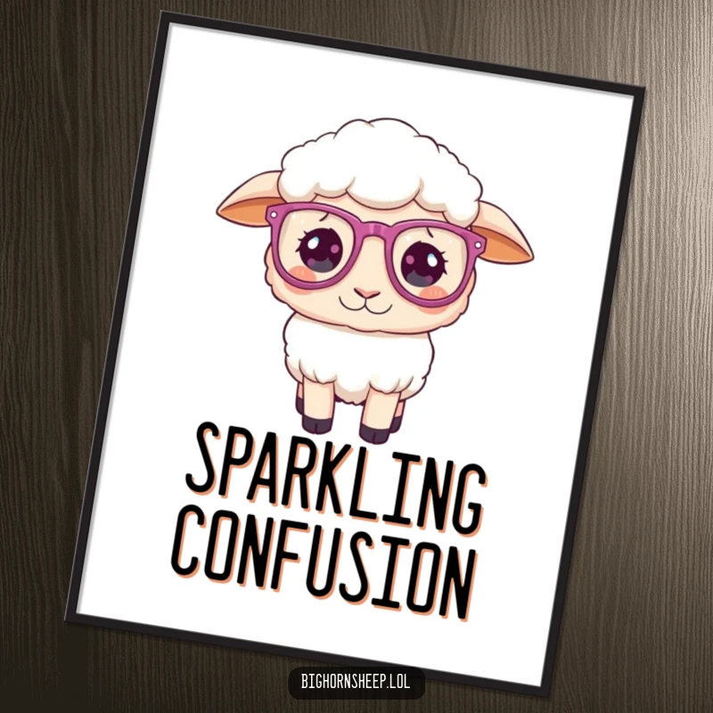 Funny Digital Art Print: Sheep wearing oversized, sparkly glasses, looking playfully confused.