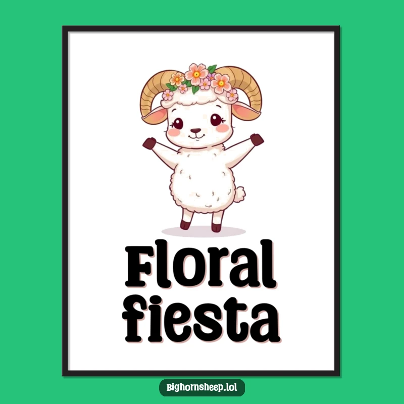 Funny Dancing Bighorn Sheep Flower Crown Digital Art - Instant Joyful Download