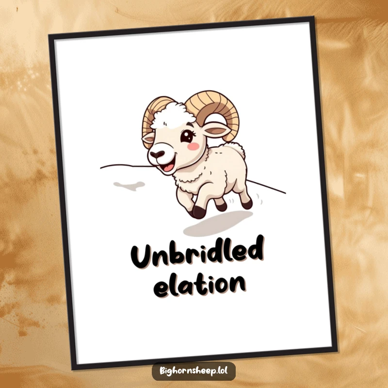 Funny bighorn sheep running downhill with a happy, open mouth, created as humorous and energetic digital art.