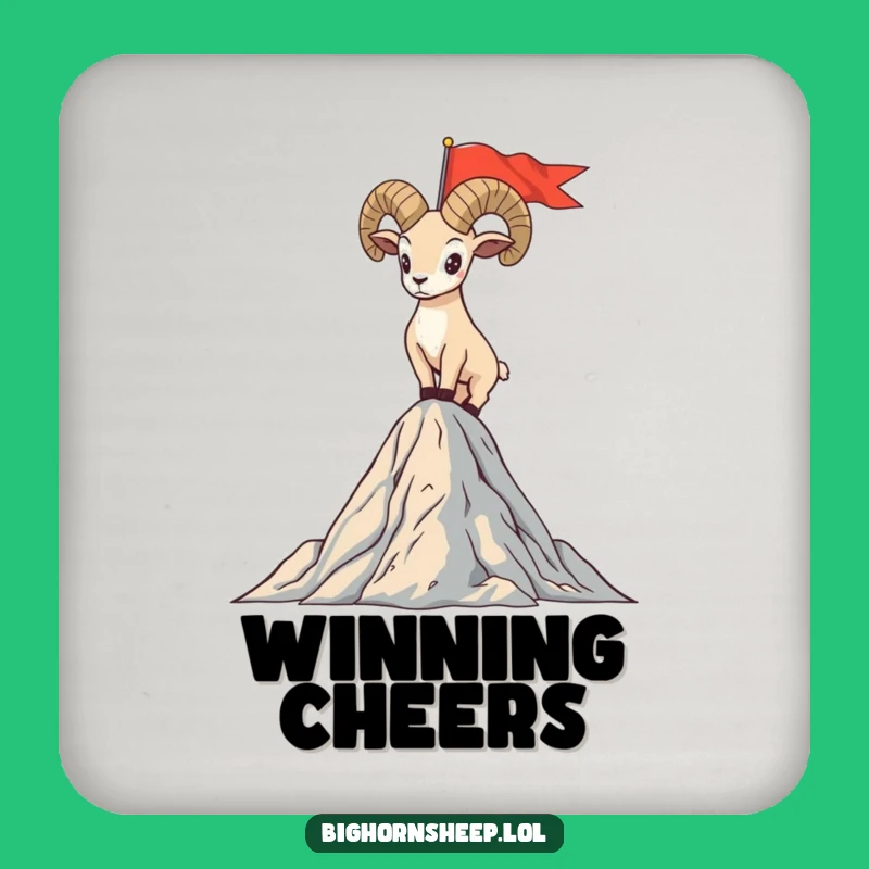 Funny Bighorn Sheep Flag Peak Coaster - Proud Mountain Conqueror Humor Table Protector Gift