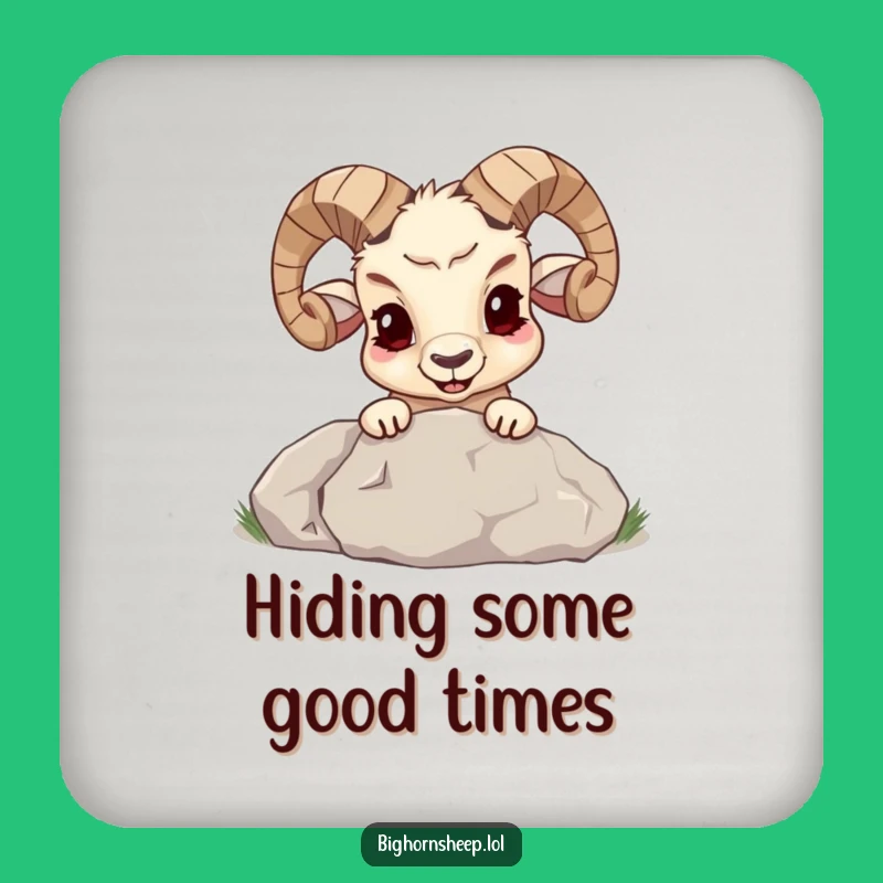 Funny Bighorn Sheep Mischief Coaster - Peek-a-Boo Boulder Drink Protector Gift