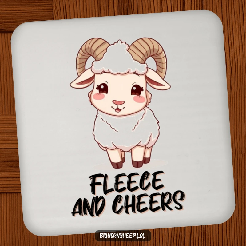 Funny Bighorn Sheep Coaster: A happy sheep winking while adjusting its woolly fleece, adding humorous cozy style and surface protection.