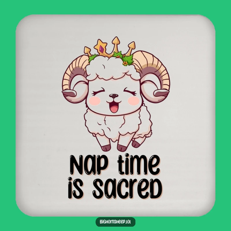 Funny Sleepy Bighorn Sheep Moss Crown Coaster: Protect Surfaces with Snoozy Charm!