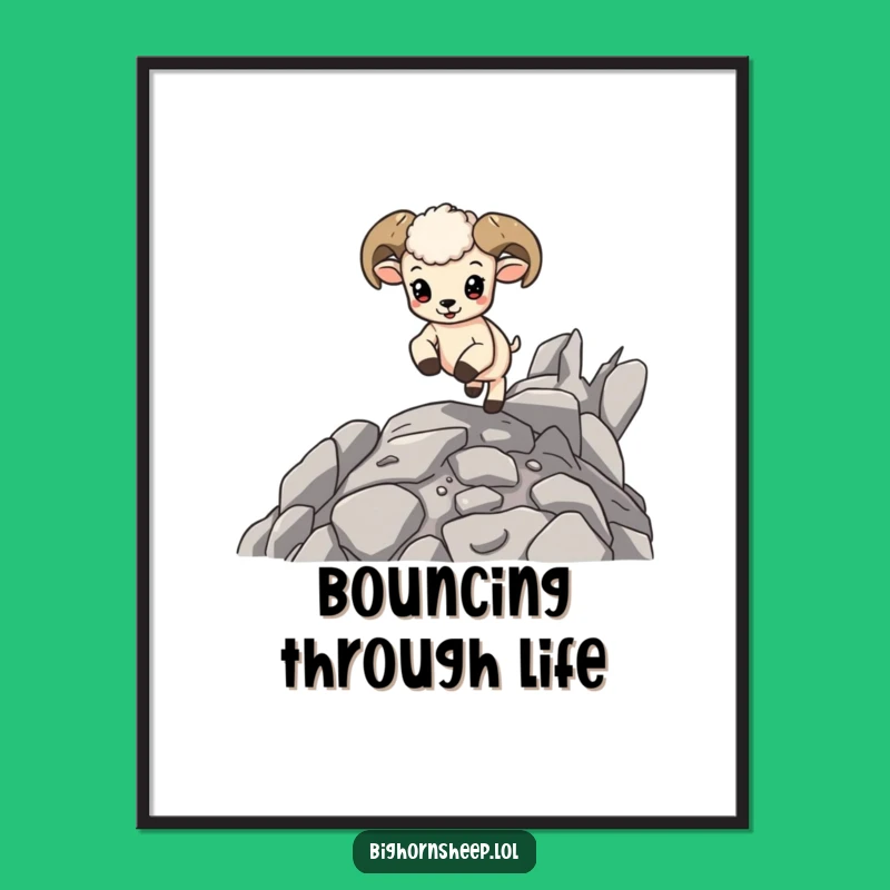 Funny Bouncing Bighorn Cub Poster - Energetic Wall Art & Playful Gift Idea