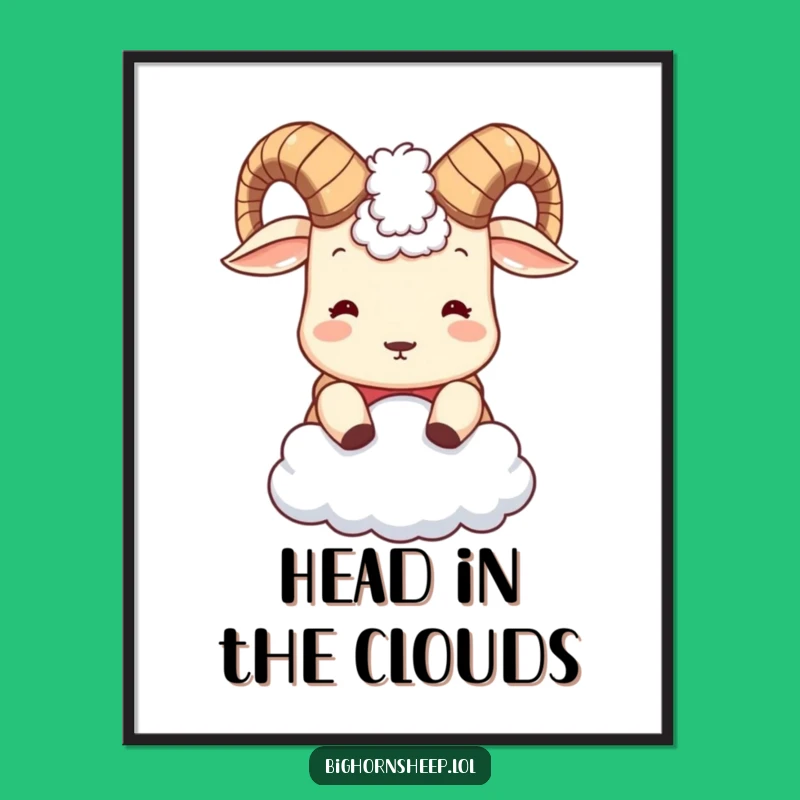 Funny Bighorn Sheep Cloud Headbutt Poster - Whimsical Wall Art & Hilarious Gift