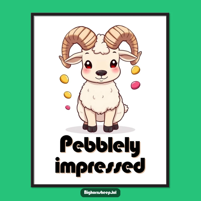 Funny Bighorn Sheep Juggling Pebbles Poster, Vibrant Wall Art, Ideal Funny Gift
