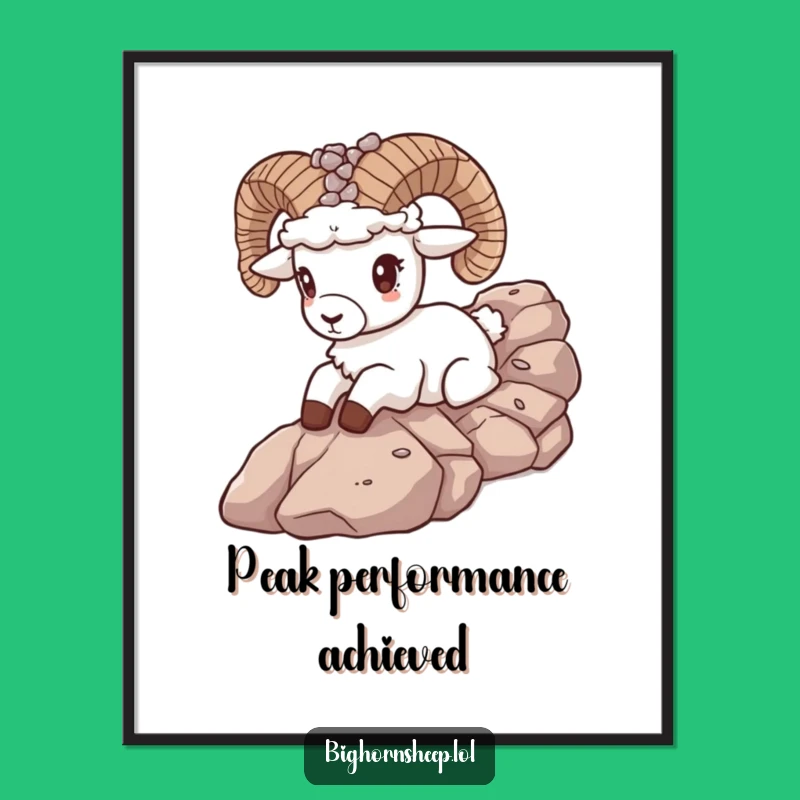 Funny Bighorn Sheep Pebble Crown Poster - Hilarious Rocky Slope Art Print Gift