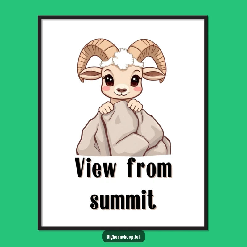 Funny Bighorn Sheep Poster: Curious Mountain View Art - Decor Gift