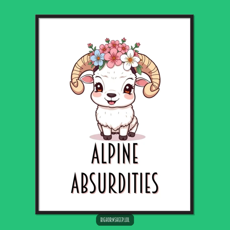 Funny Giggling Sheep Poster: Joyful Wall Art with Floral Crown!
