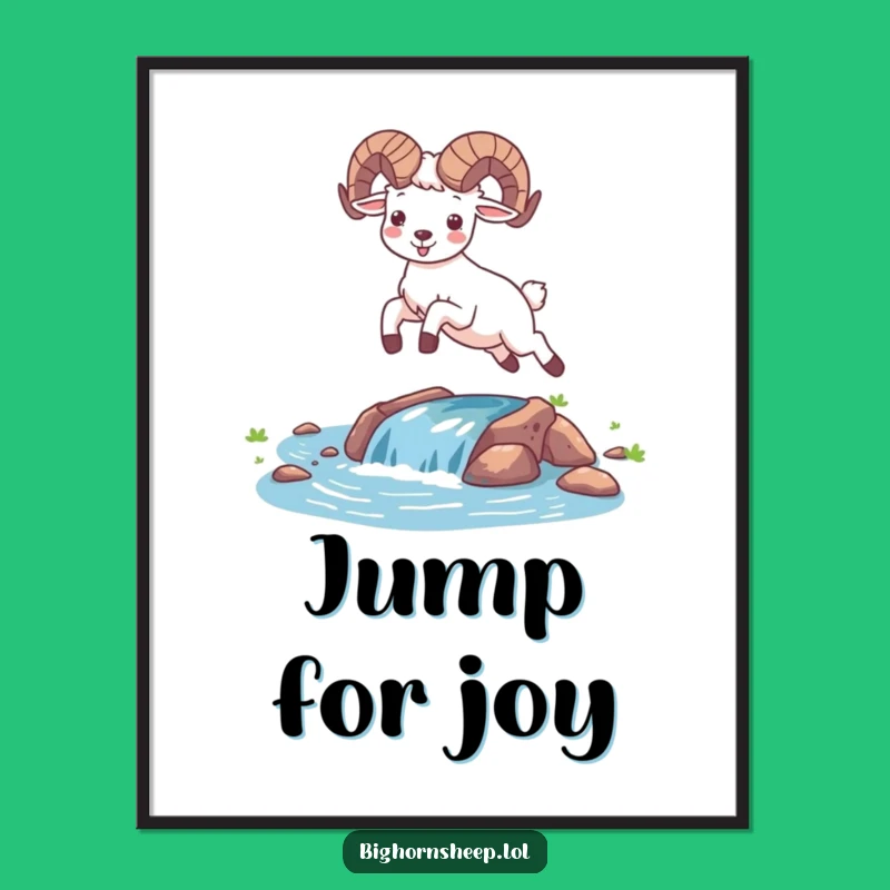 Funny Happy Bighorn Sheep Leaping Poster - Uplifting Desert Wall Art