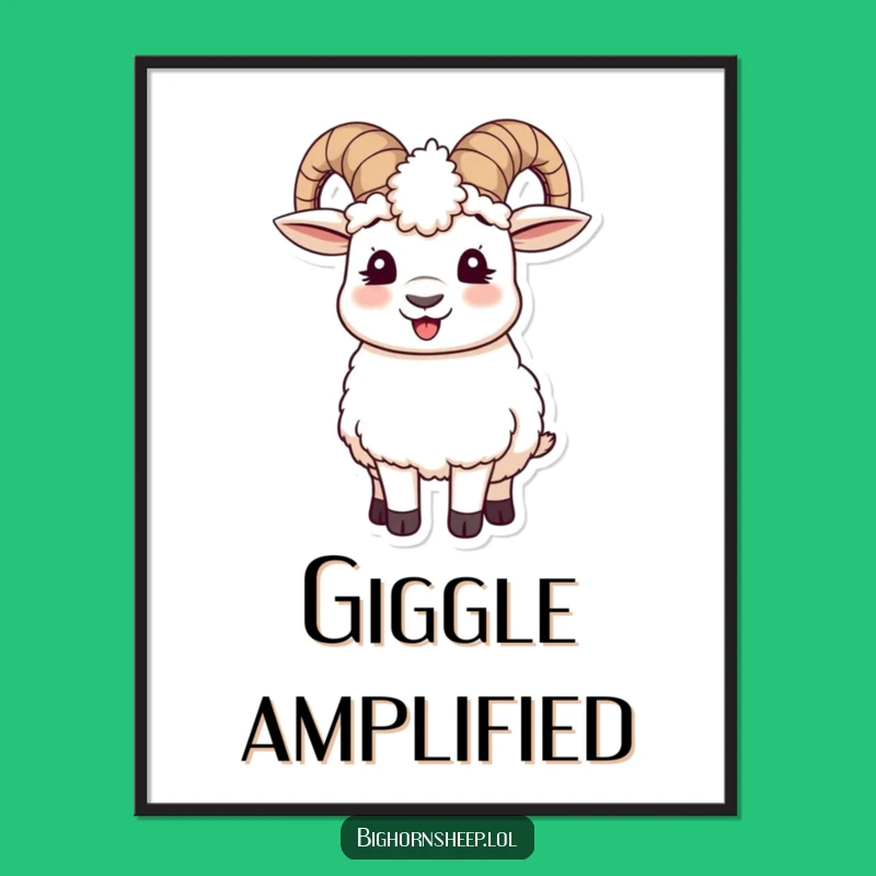 Funny Bighorn Sheep Art Print - Giggling Sheep with Wooly Ear Muffs Decor