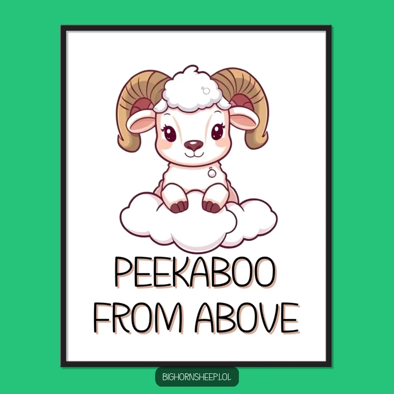 Funny Bighorn Sheep Cloud Art Print - Adorable Peek-a-Boo Decor