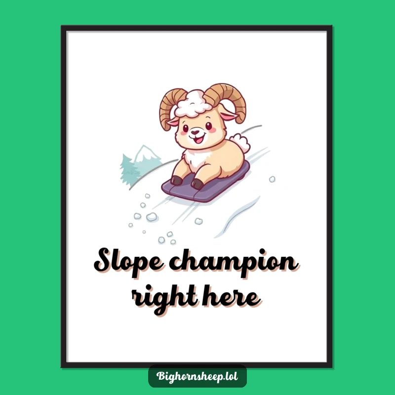 Funny Giggling Bighorn Sheep Poster - Hilarious Snowy Adventure Wall Art Gift