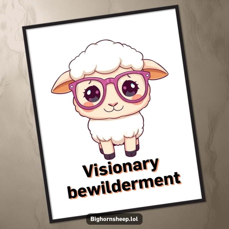 Funny Poster: Sheep wearing oversized, sparkly glasses, with a hilariously confused and playful expression.