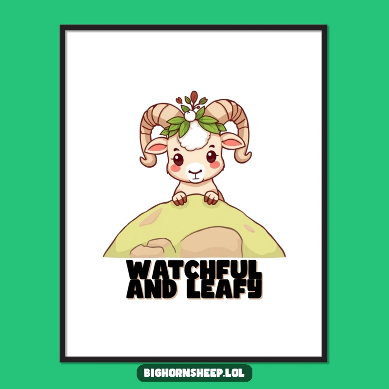 Funny Mischievous Bighorn Sheep Leafy Crown Poster: Add Intrigue to Your Walls!