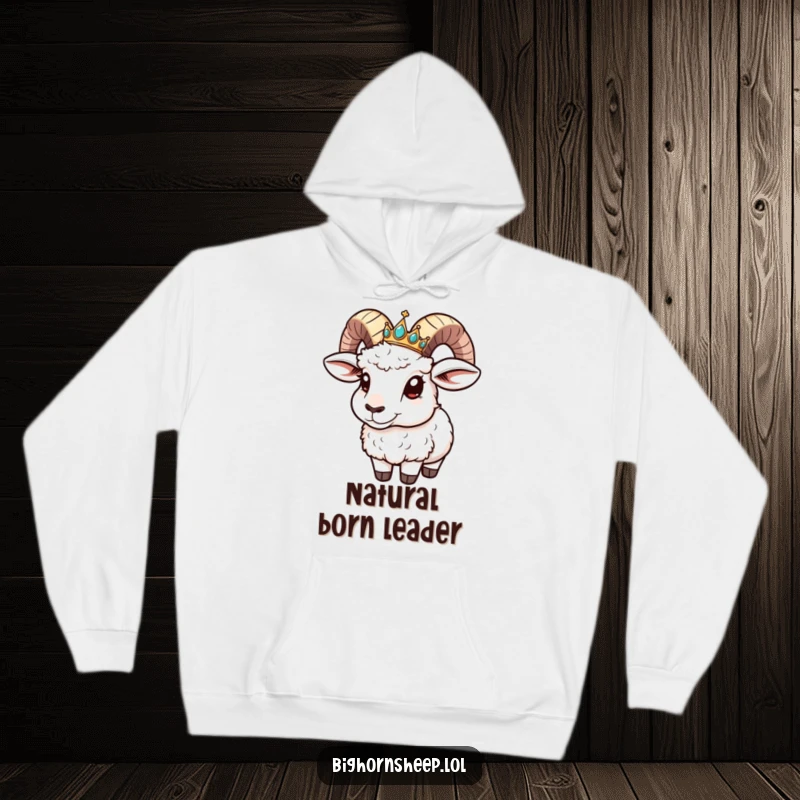 Funny Hoodie: Bighorn sheep sporting a jeweled crown that's hilariously sliding down its horn.