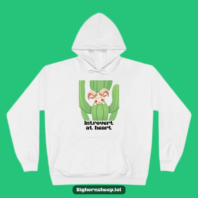 Funny Shy Bighorn Sheep Cactus Hoodie - Cozy Desert Humor Sweatshirt Gift