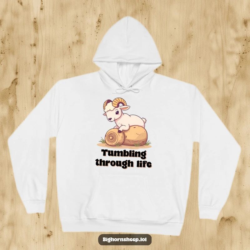 Funny Bighorn Sheep Hoodie: Sheep playfully nudging a rolling tumbleweed, perfect for cozy, humorous, and desert-themed comfort.
