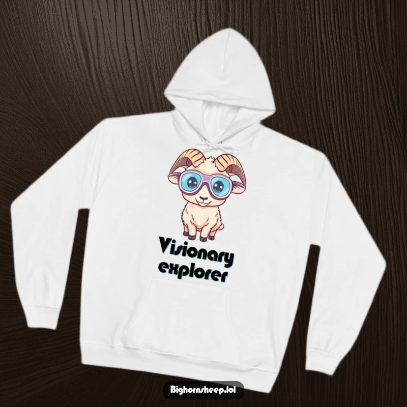 Funny hoodie featuring a bighorn sheep confidently wearing oversized goggles, ready for hilarious, daring escapades.
