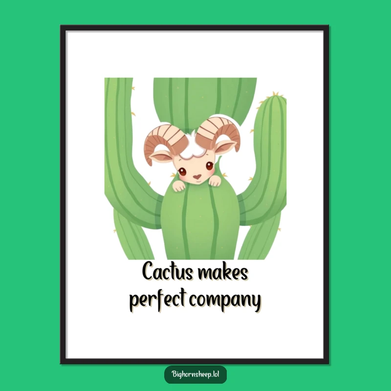 Free Printable Wall Art: Shy Bighorn Sheep Hiding, Whimsical Desert Humor Downloadable Decor
