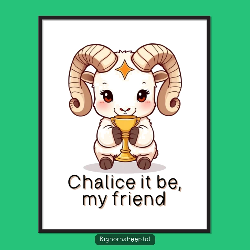 Funny Free Printable Wall Art: Bighorn Sheep with Golden Chalice - Downloadable Humorous Decor