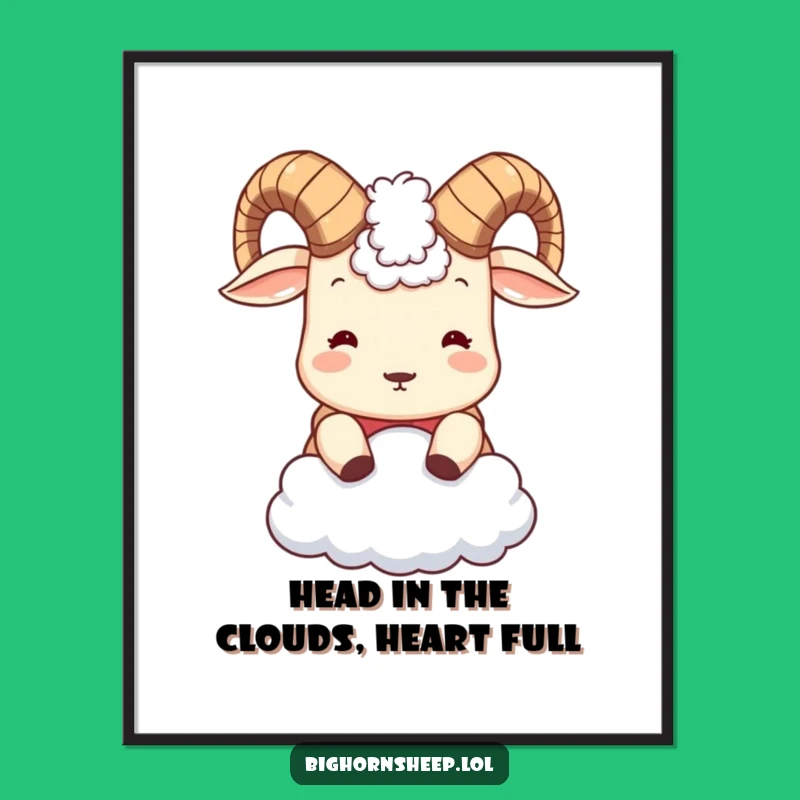 Free Printable Wall Art: Cute Bighorn Sheep Cloud Bump - Funny Downloadable Decor Gift