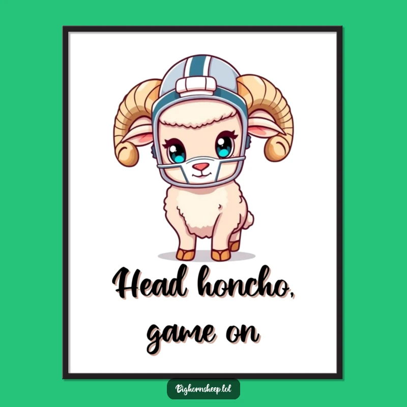 Free Printable Wall Art: Cute Bighorn Sheep in Helmet, Funny Downloadable Decor!