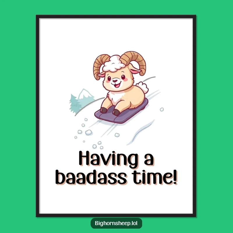 Free Printable Wall Art: Giggling Bighorn Sheep Snow Fun Hilarious Downloadable Decor