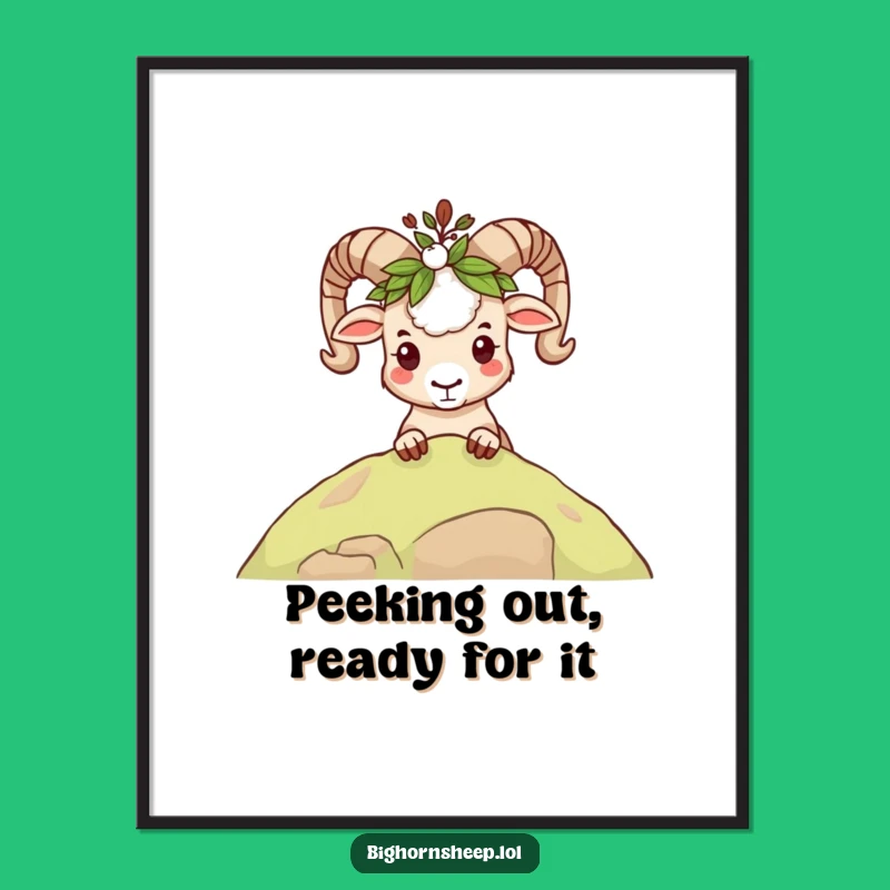 Funny Free Printable Wall Art: Leafy Crown Bighorn Sheep Downloadable Decor