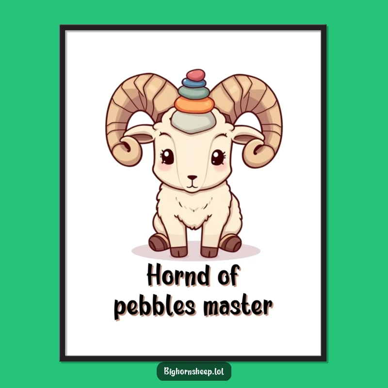 Free Printable Funny Wall Art: Pebble-Balancing Bighorn Sheep, Quirky Downloadable Decor